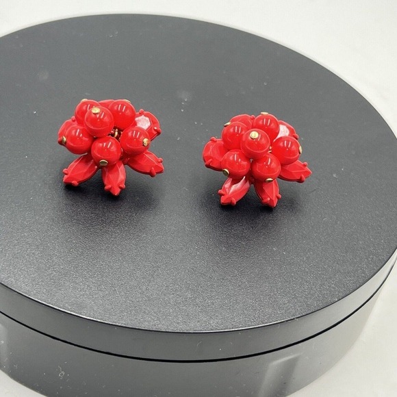 J. Crew Red Round Bauble Beads Cluster Stud Earrings - Picture 3 of 16
